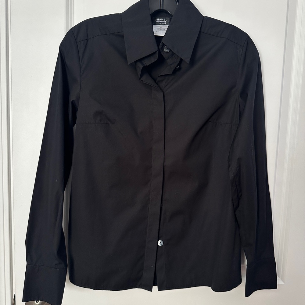 NEW Authentic CHANEL Uniform Elegant Cotton Black Blouse